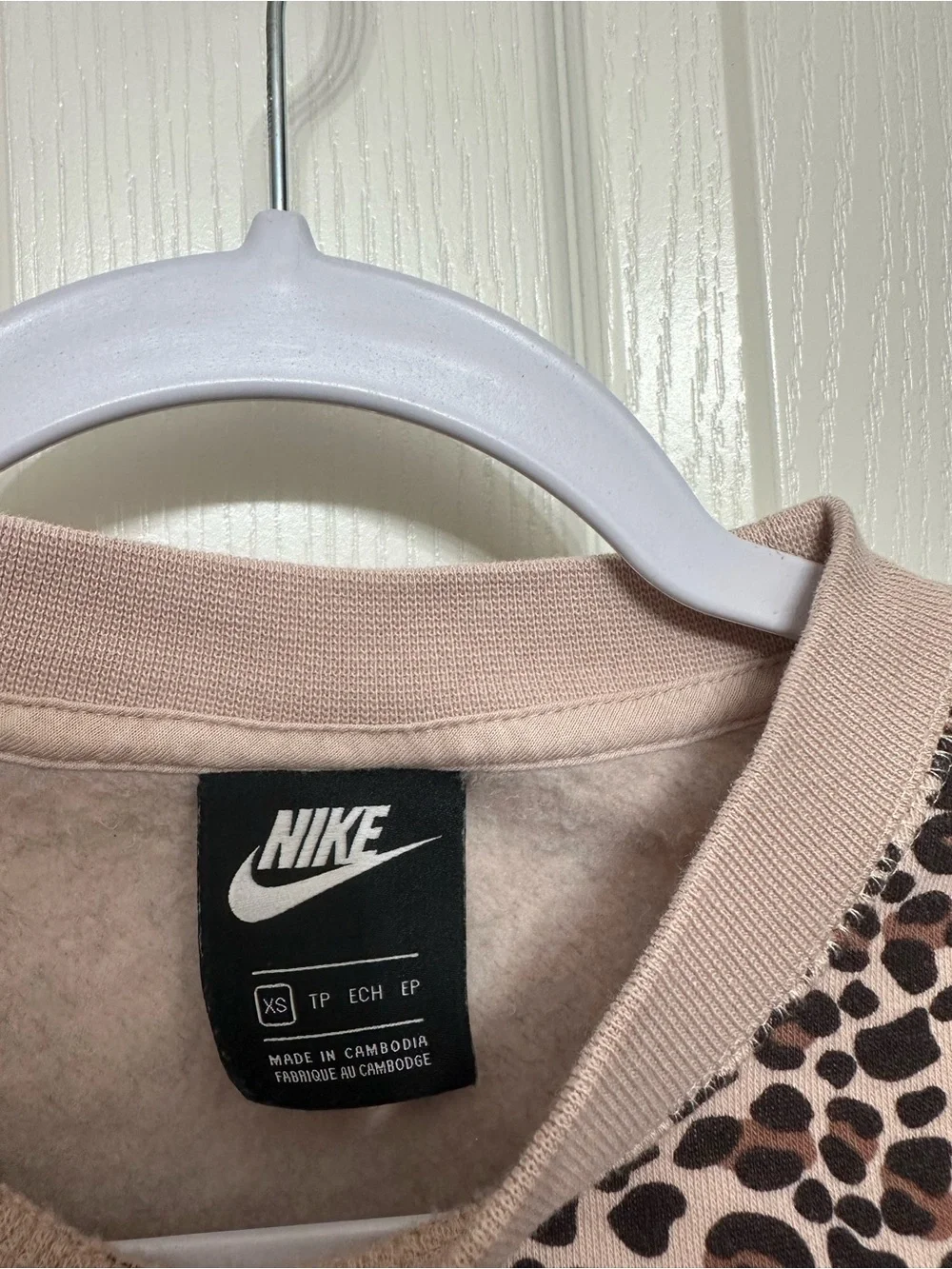Nike Women's Leopard Print Crewneck Sweater - Beige & Black